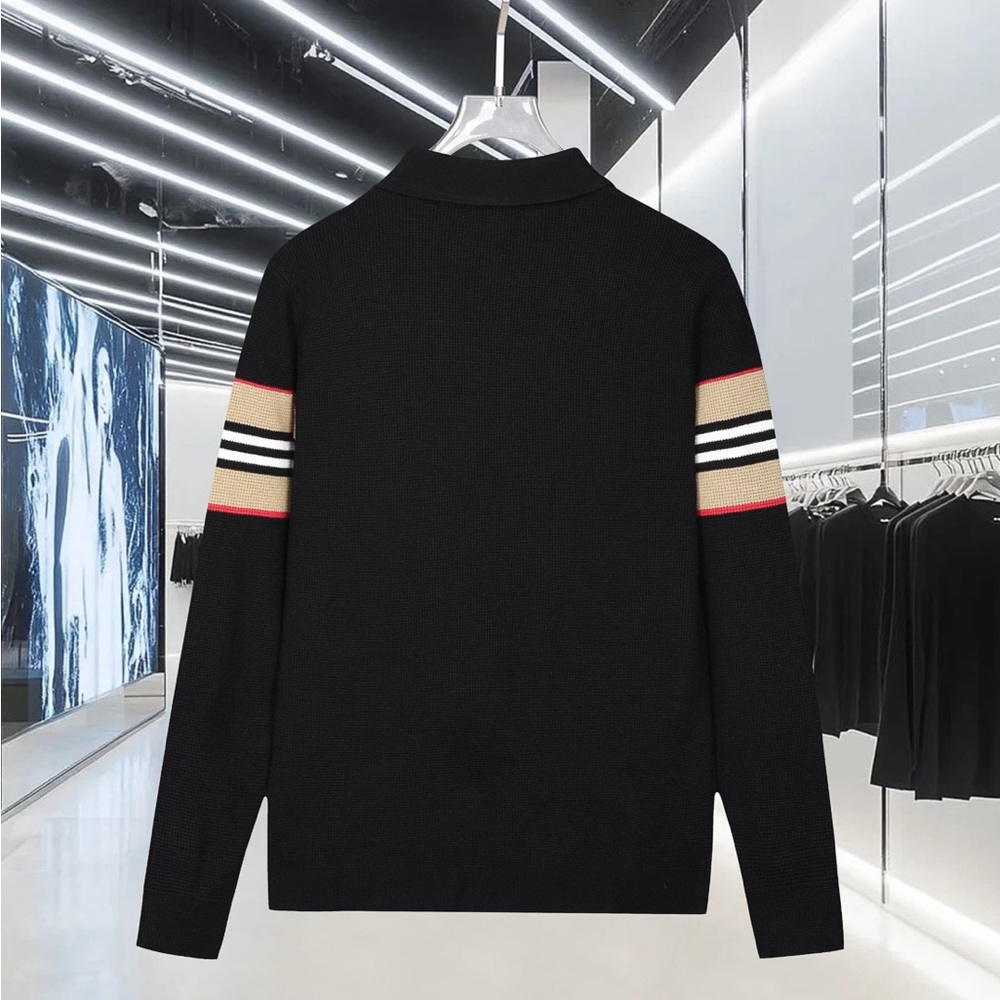 Burberry Black Polo with Red and Tan Stripes - Picture 2 of 7
